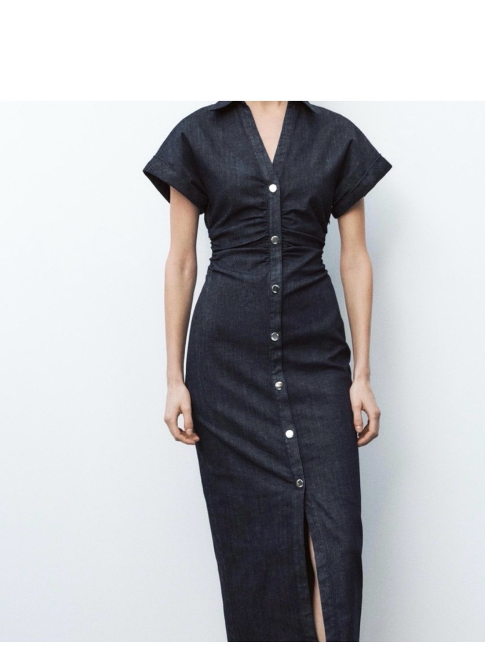 Zara Dark Denim Button-Front Midi Dress Great for Football Gameday